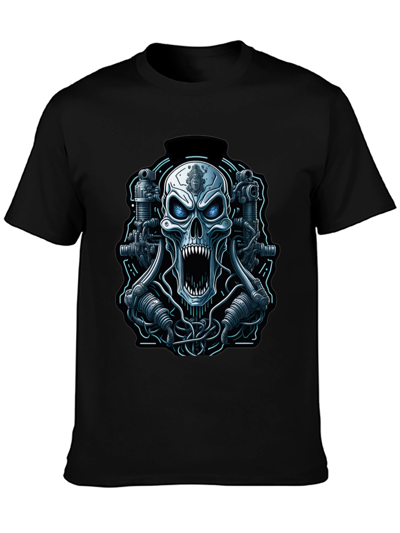 Cyberpunk Skull Graphic Tee - Mens Black T-Shirt