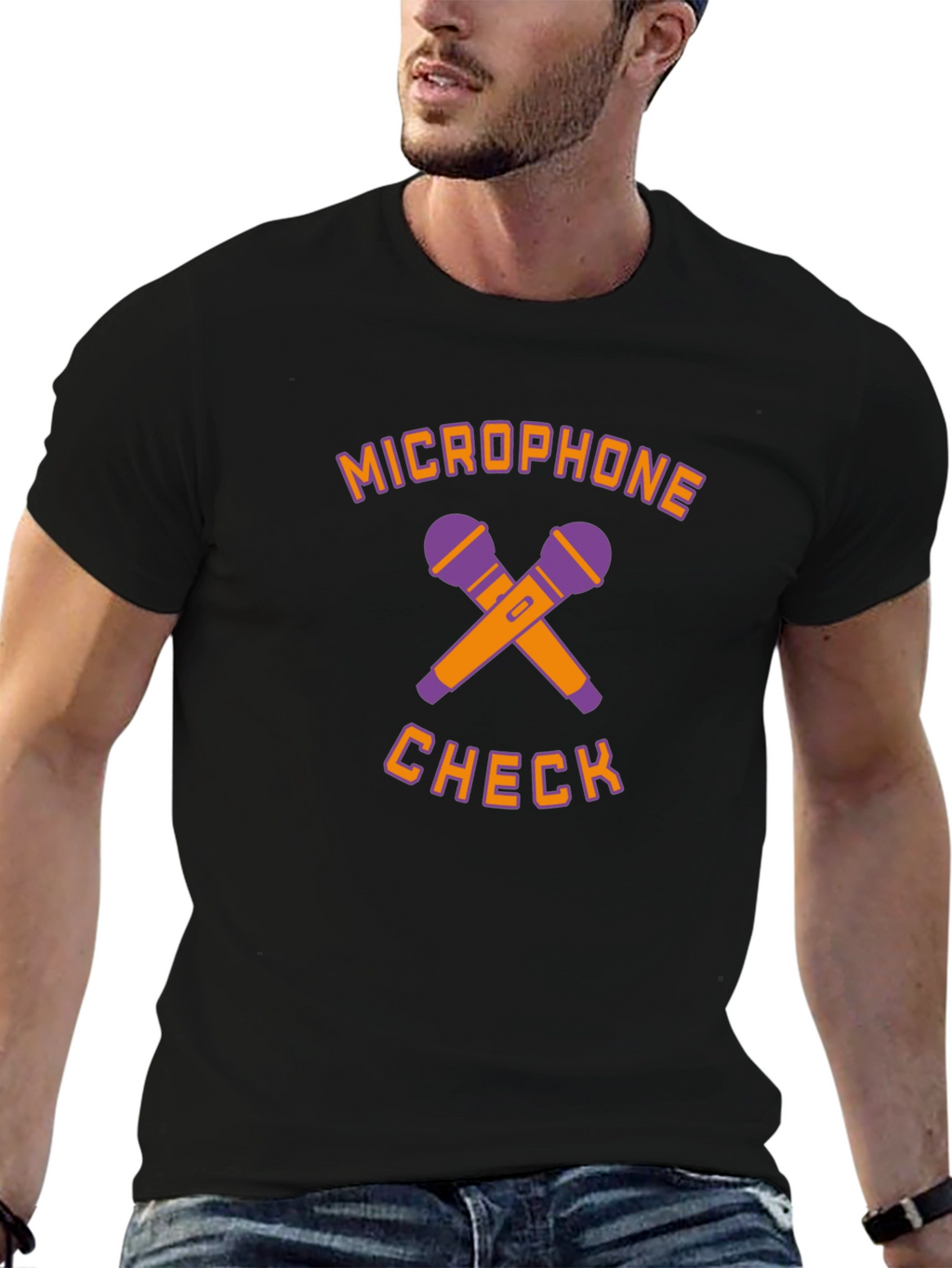 Microphone Check Graphic T-Shirt - Black