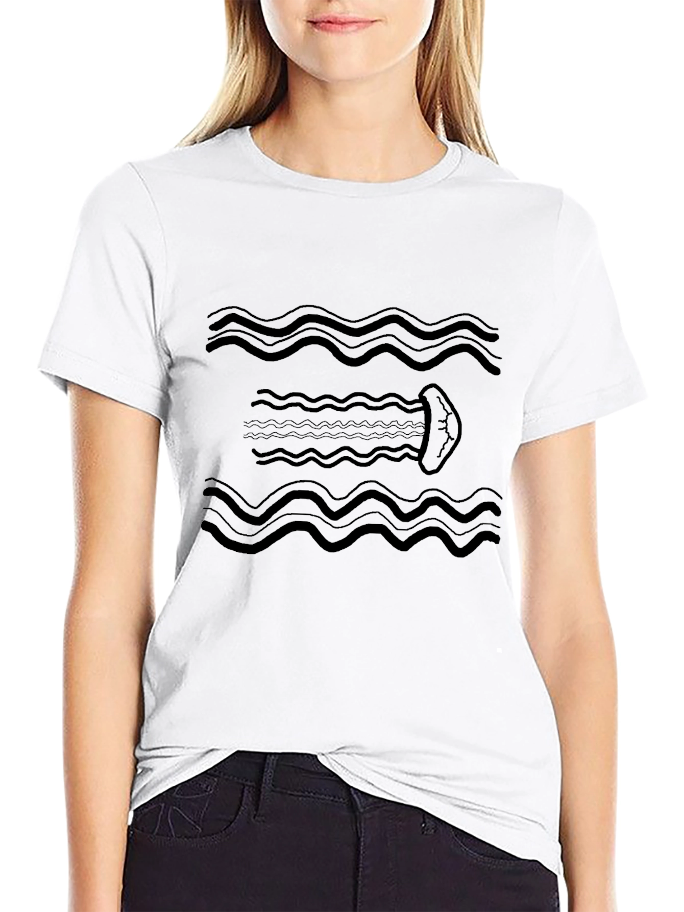 Wavy Jellyfish Black Graphic Tee