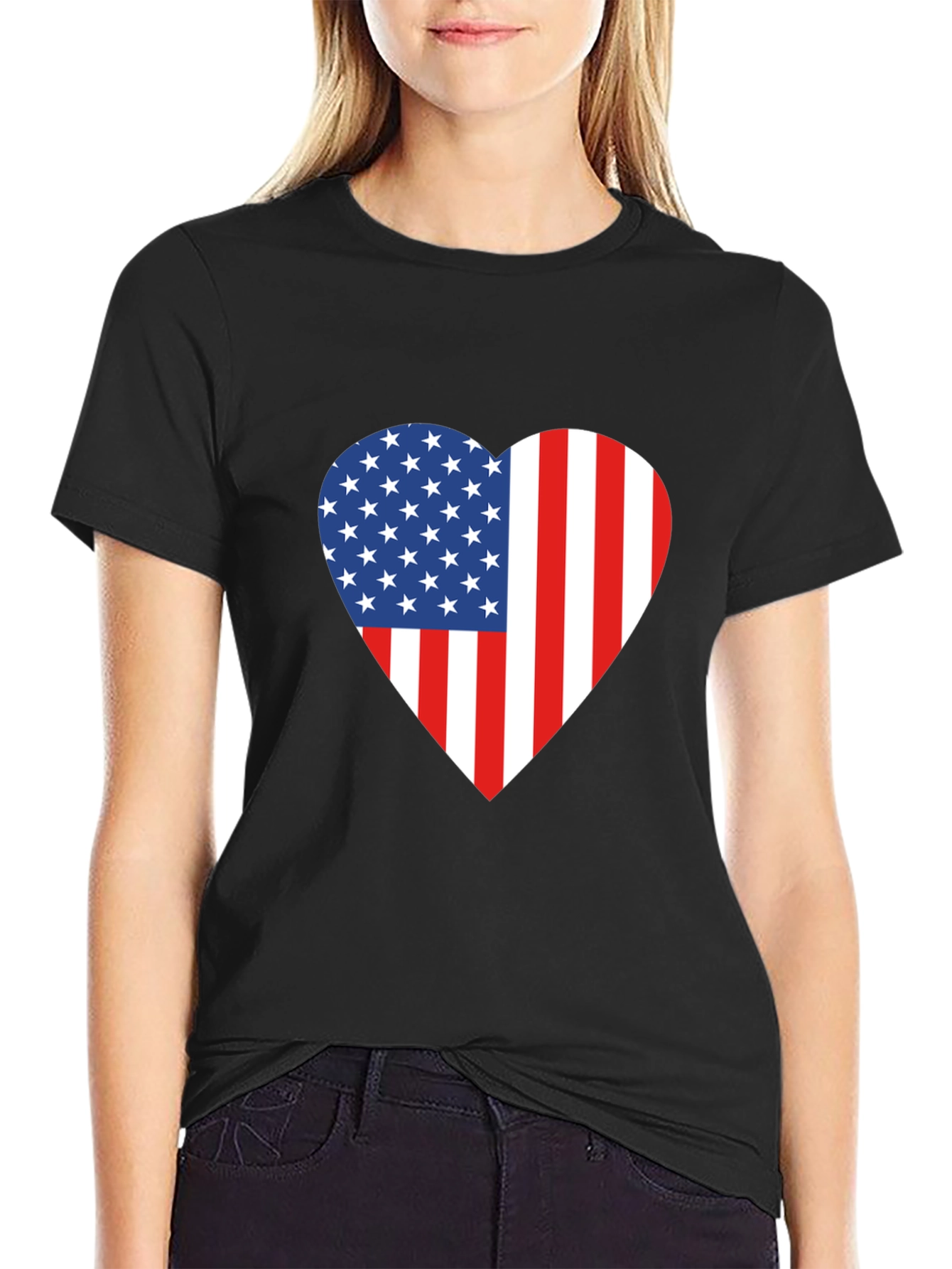 American Flag Heart Graphic T-Shirt