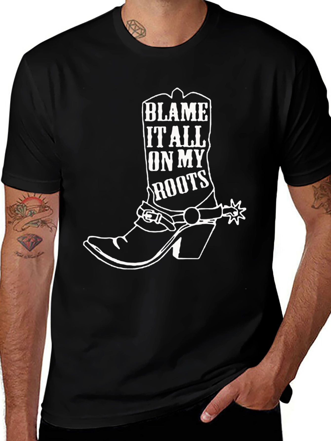 Blame It All On My Roots Cowboy Boot Graphic Tee