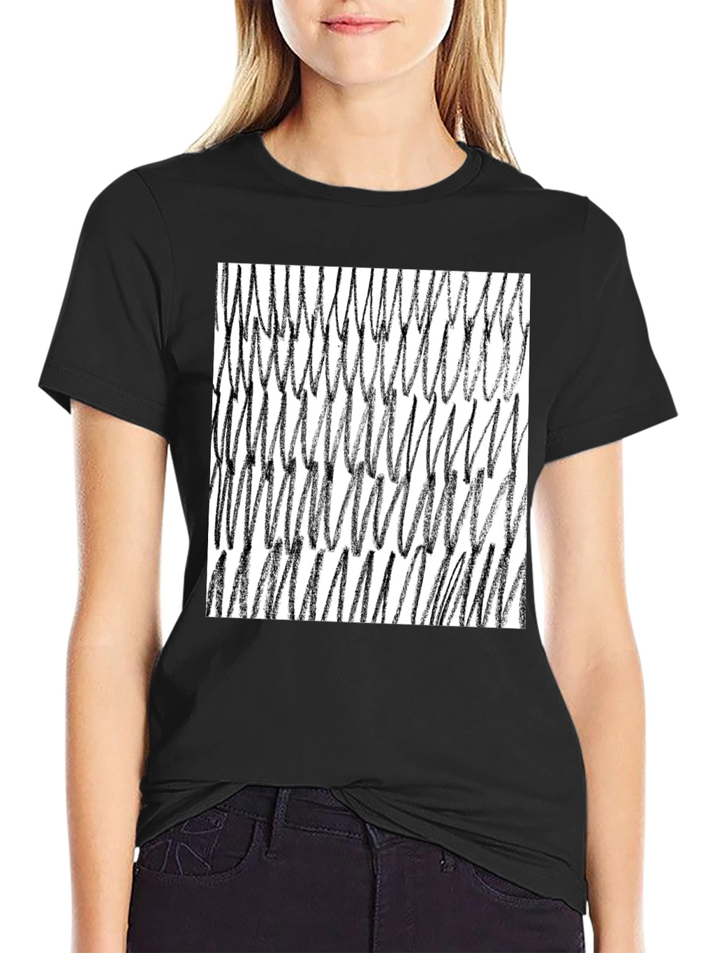 Abstract Scribble Graphic Tee - Black