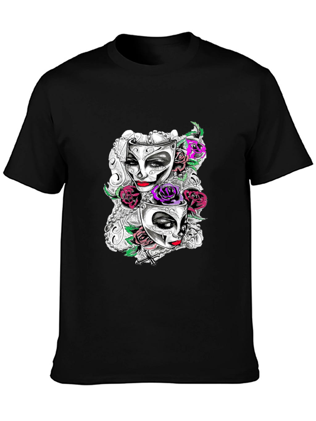 Masquerade Mask Roses Graphic T-Shirt