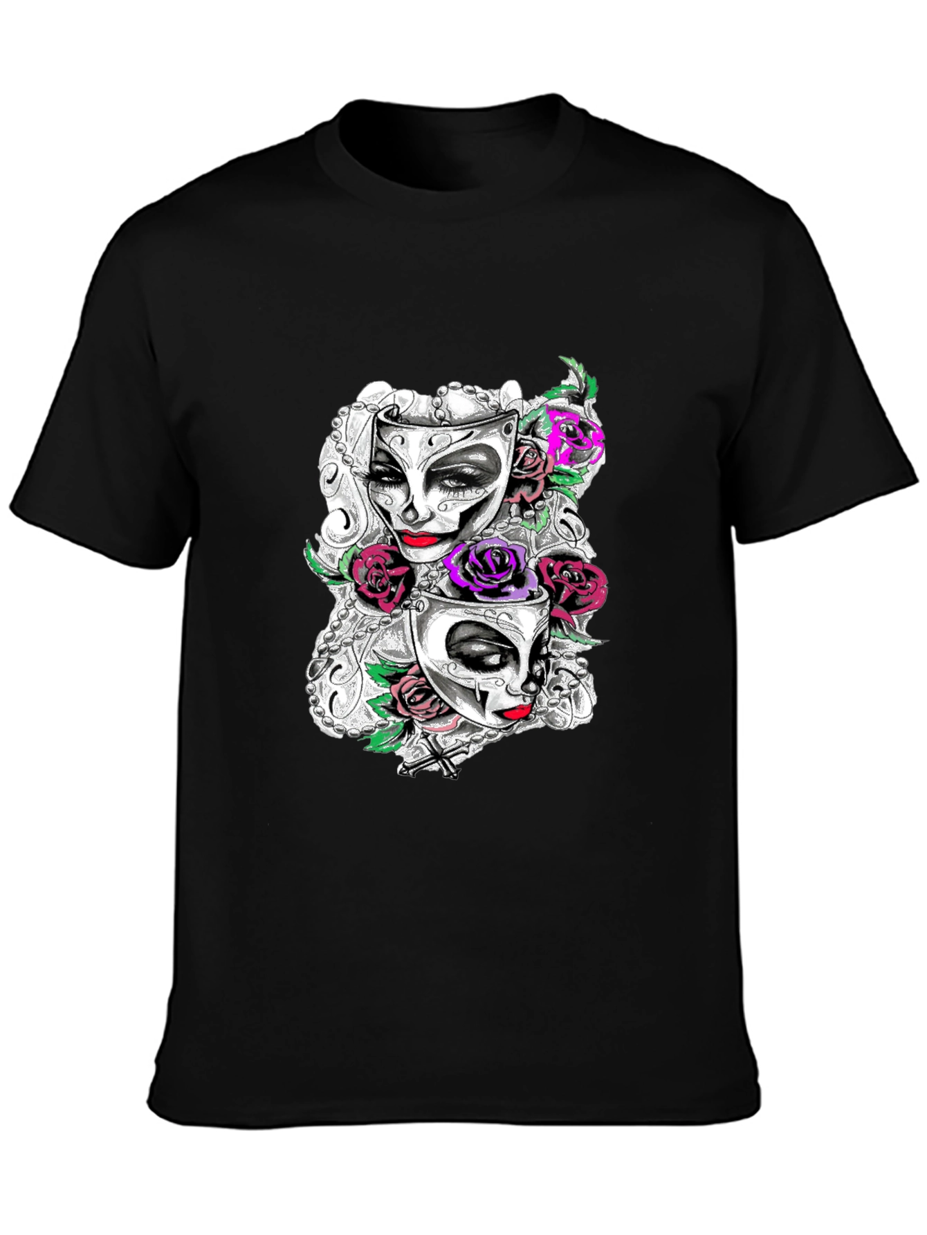Masquerade Mask Roses Graphic T-Shirt