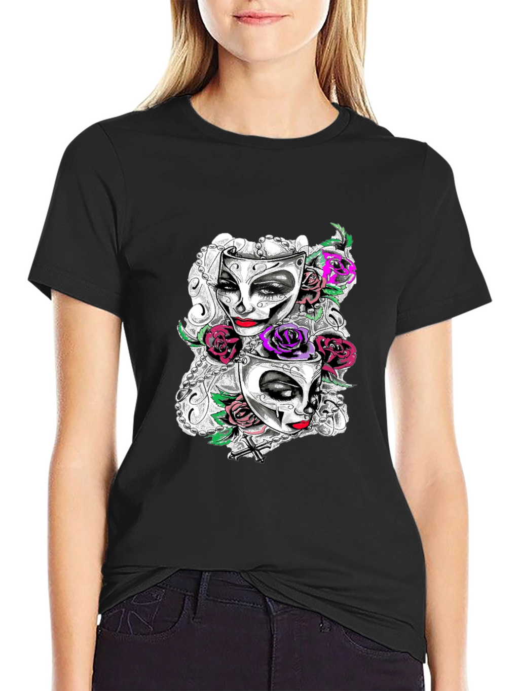 Masquerade Mask Roses Graphic T-Shirt