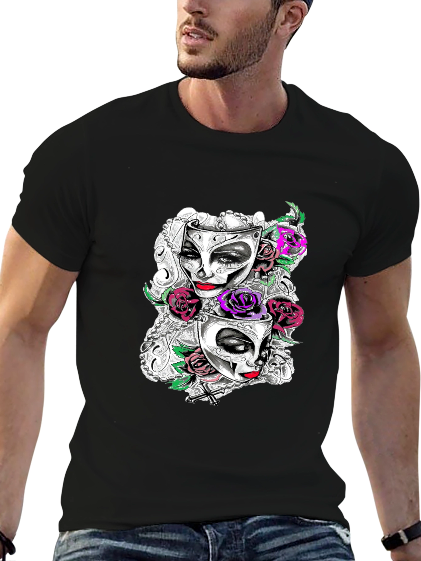Masquerade Mask Roses Graphic T-Shirt