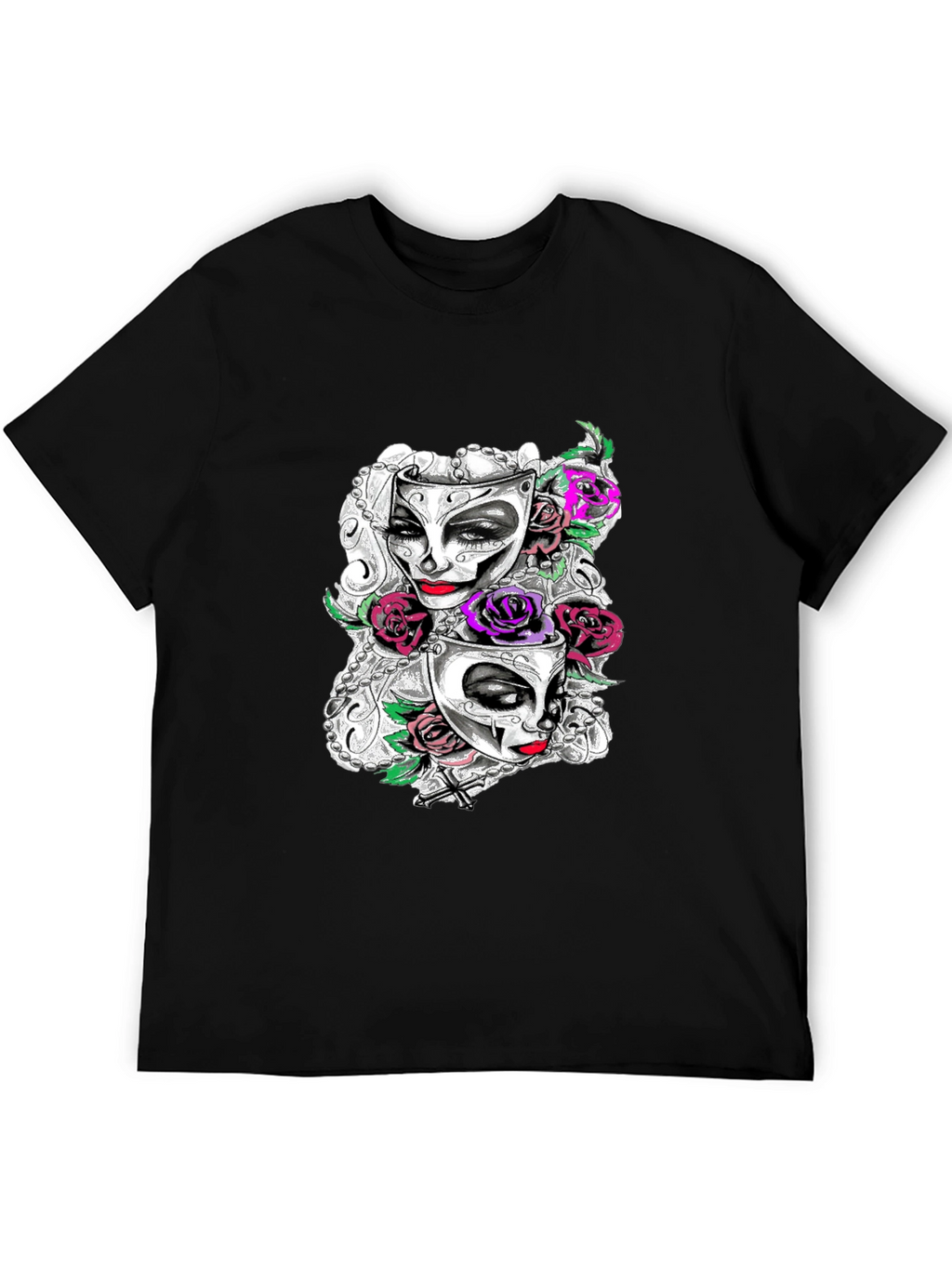 Masquerade Mask Roses Graphic T-Shirt