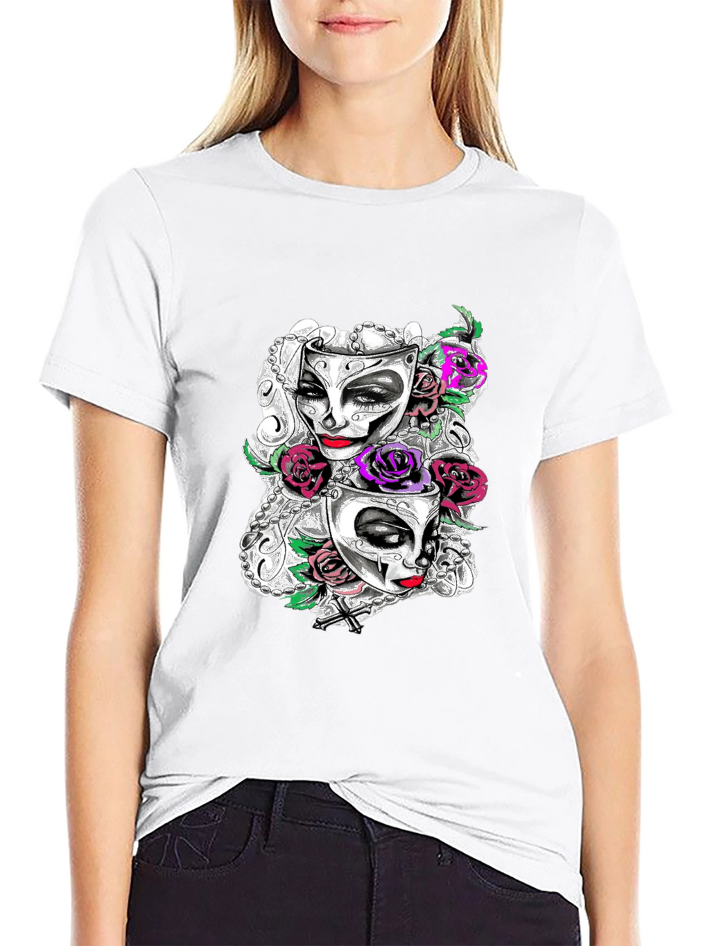 Masquerade Mask Roses Graphic T-Shirt