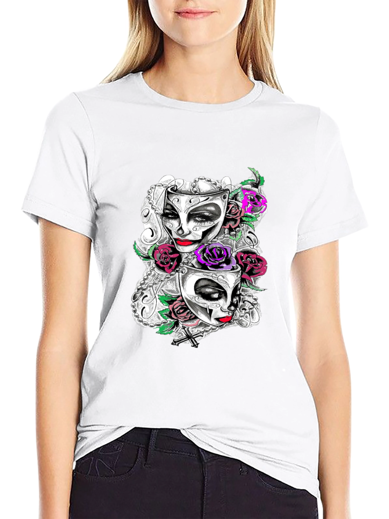 Masquerade Mask Roses Graphic T-Shirt