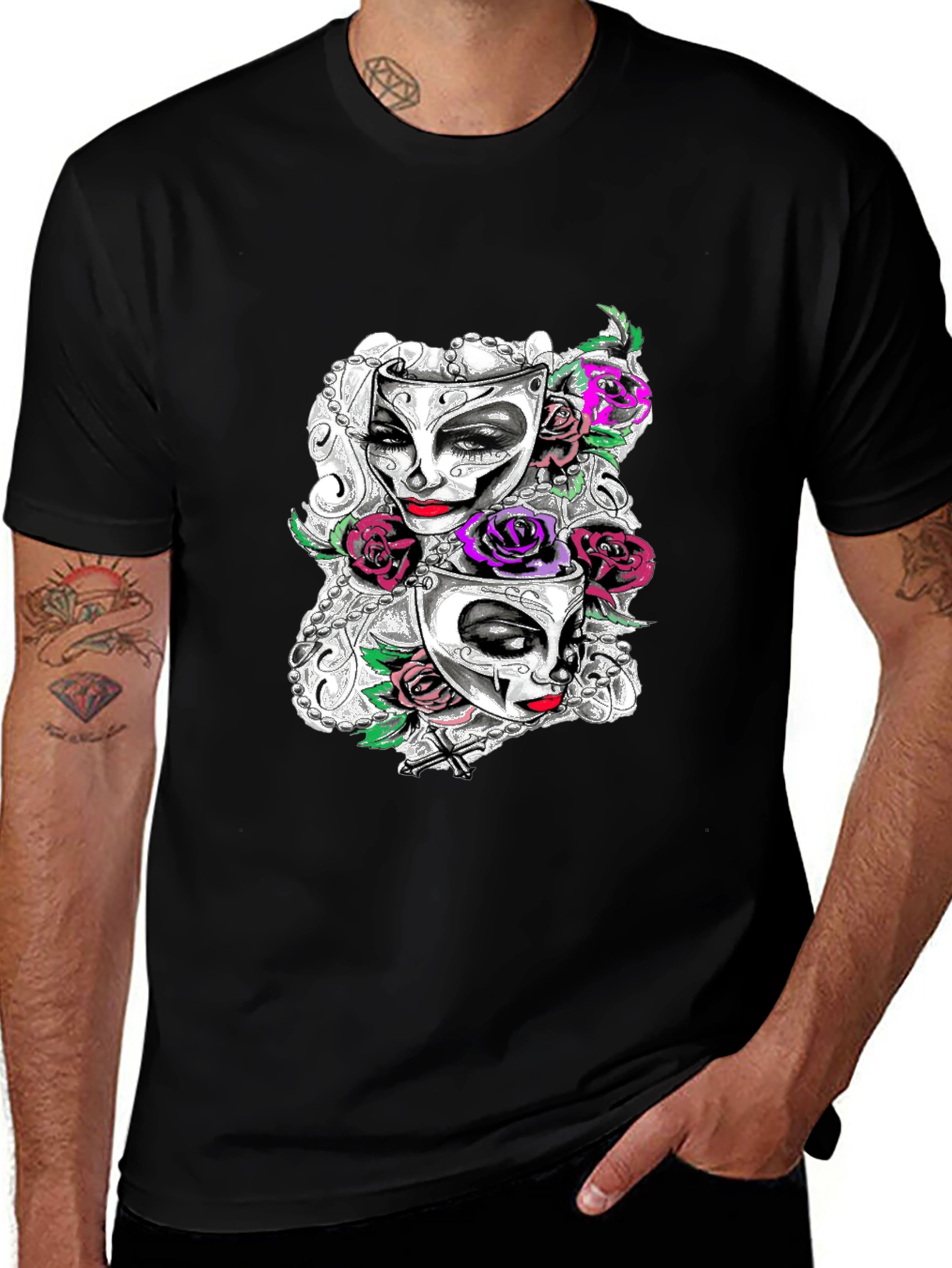 Masquerade Mask Roses Graphic T-Shirt
