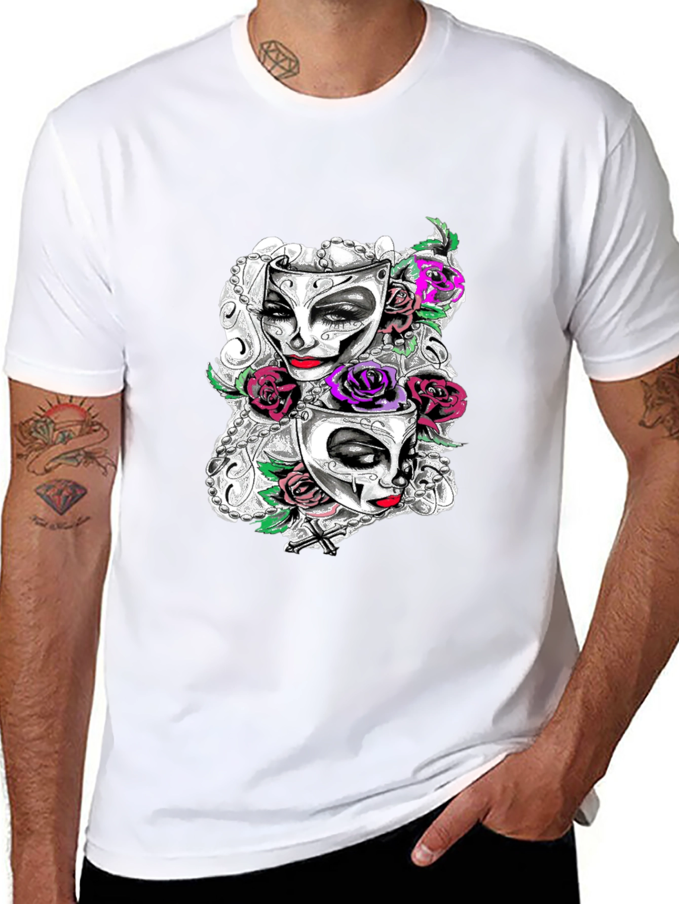 Masquerade Mask Roses Graphic T-Shirt