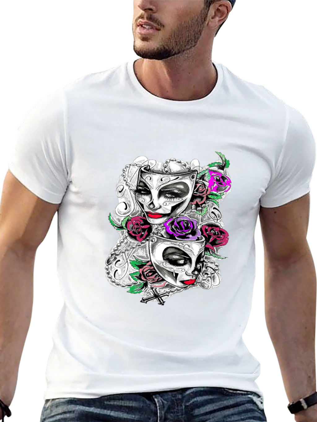 Masquerade Mask Roses Graphic T-Shirt