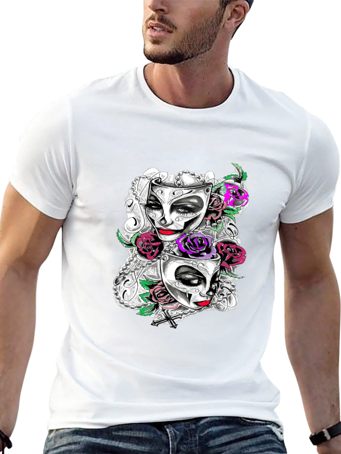 Masquerade Mask Roses Graphic T-Shirt