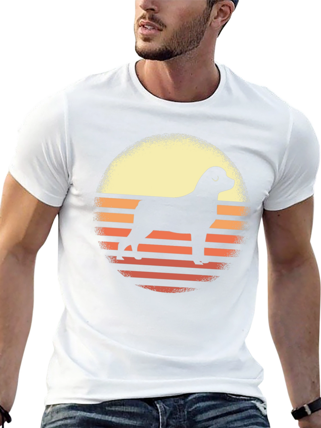 Dog Silhouette Sunset Graphic Tee - Black