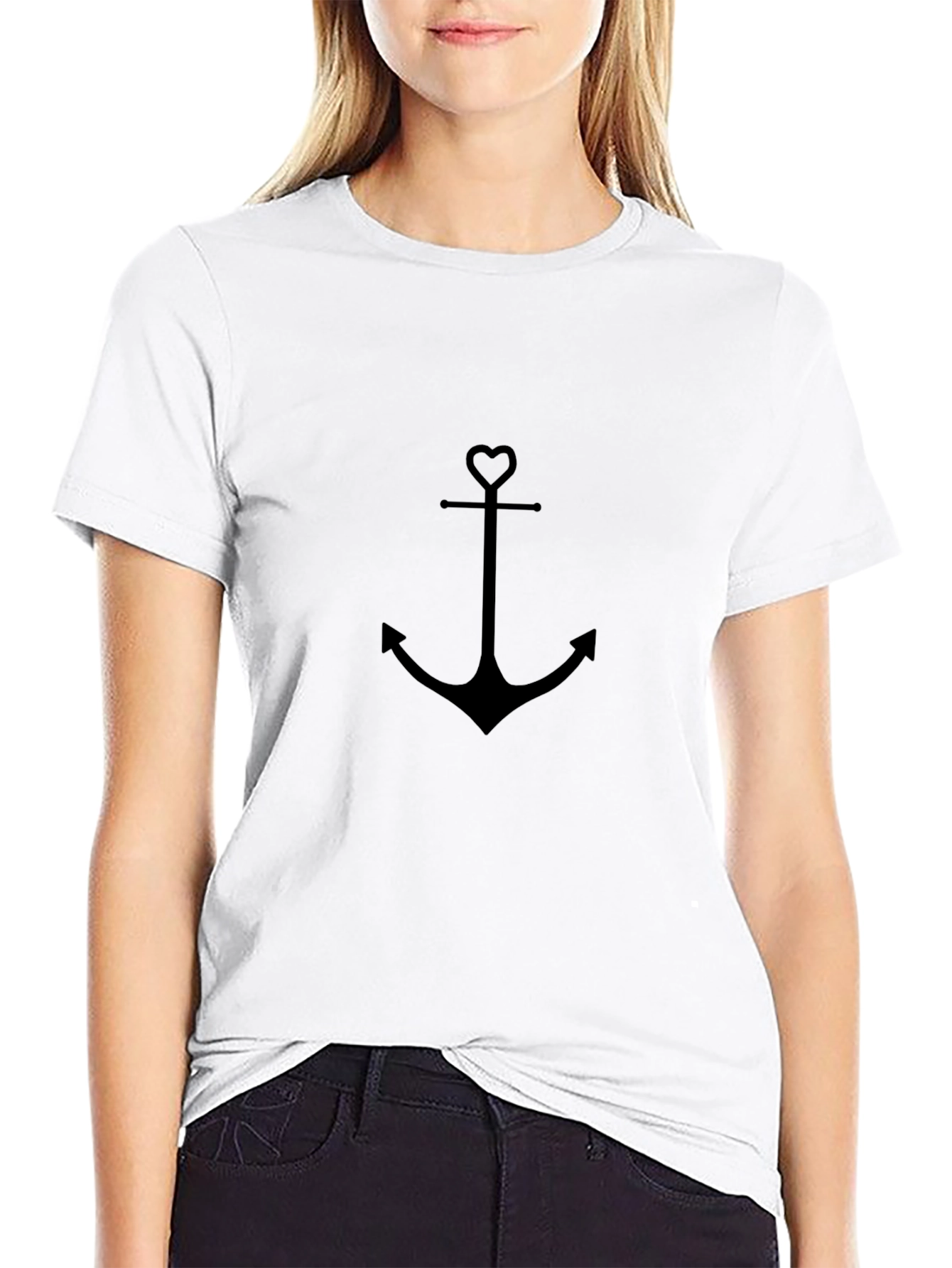 Black Anchor Heart Tee - Classic Nautical Style