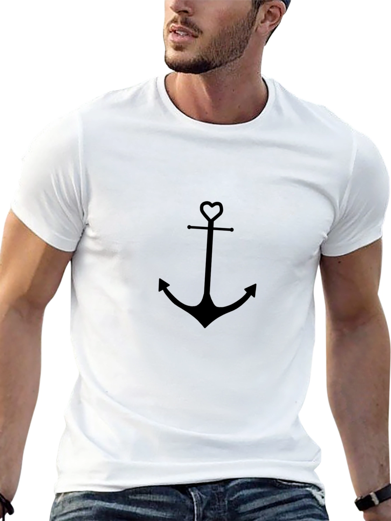 Black Anchor Heart Tee - Classic Nautical Style