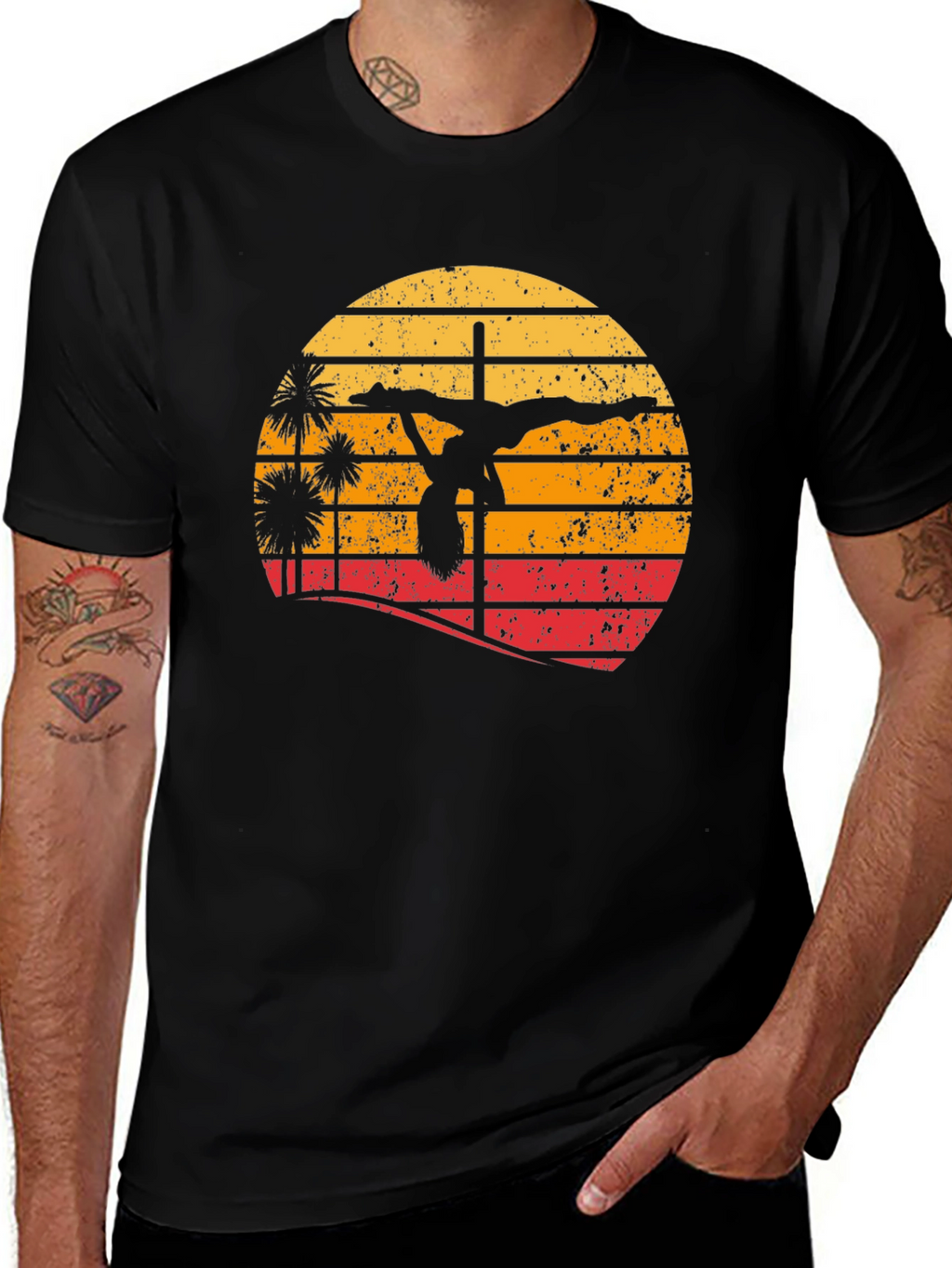 Retro Sunset Pole Dancer T-Shirt - Unique Design