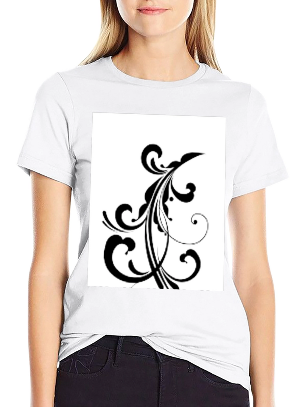 Black T-Shirt with Floral Design
