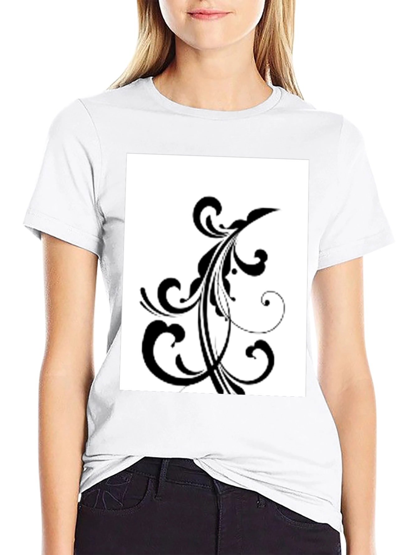 Black T-Shirt with Floral Design