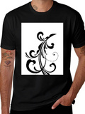Black T-Shirt with Floral Design