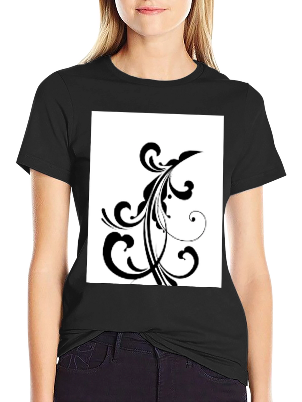Black T-Shirt with Floral Design