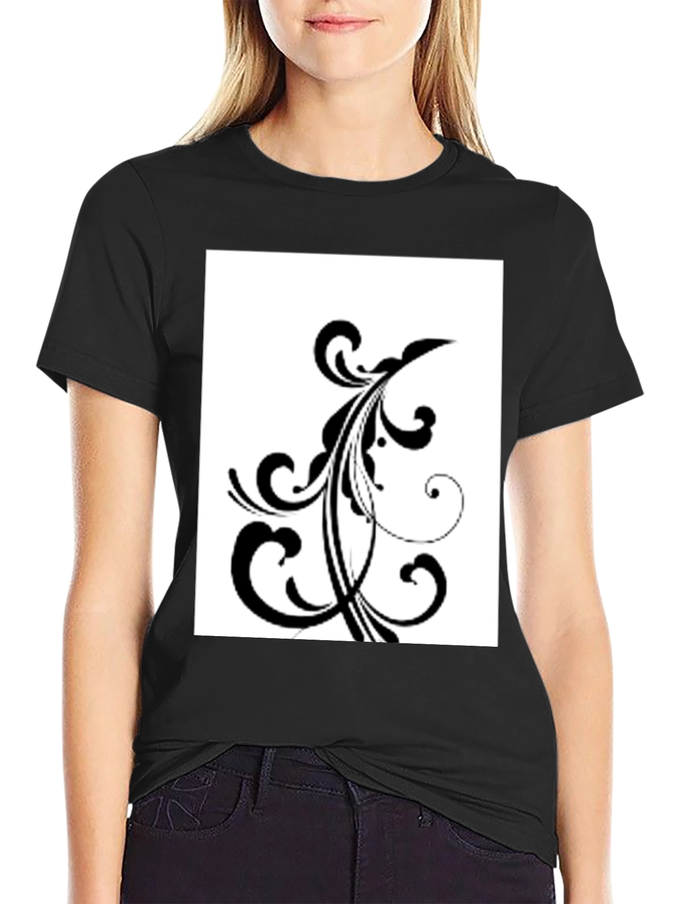 Black T-Shirt with Floral Design