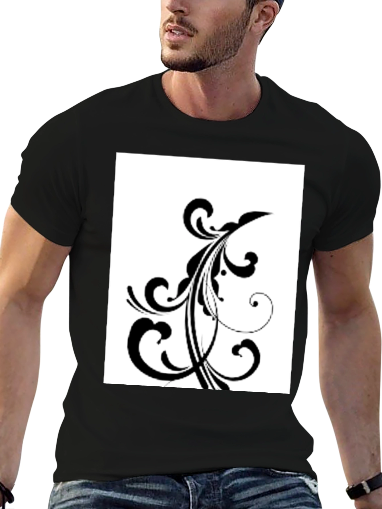 Black T-Shirt with Floral Design