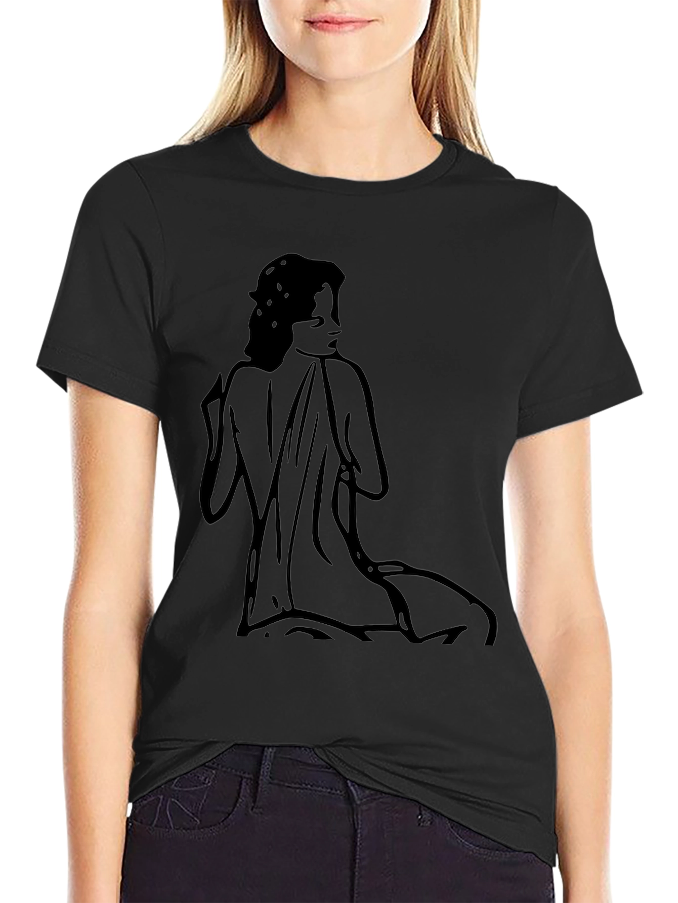 Black Graphic Tee - Minimalist Woman Design