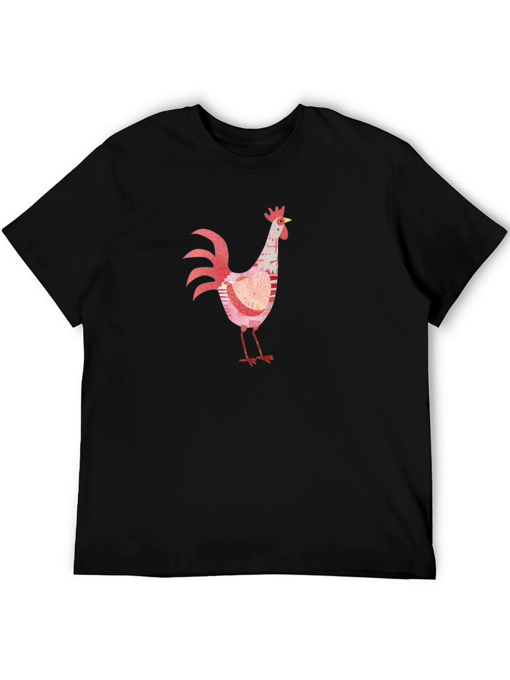 Whimsical Rooster Graphic Black T-Shirt