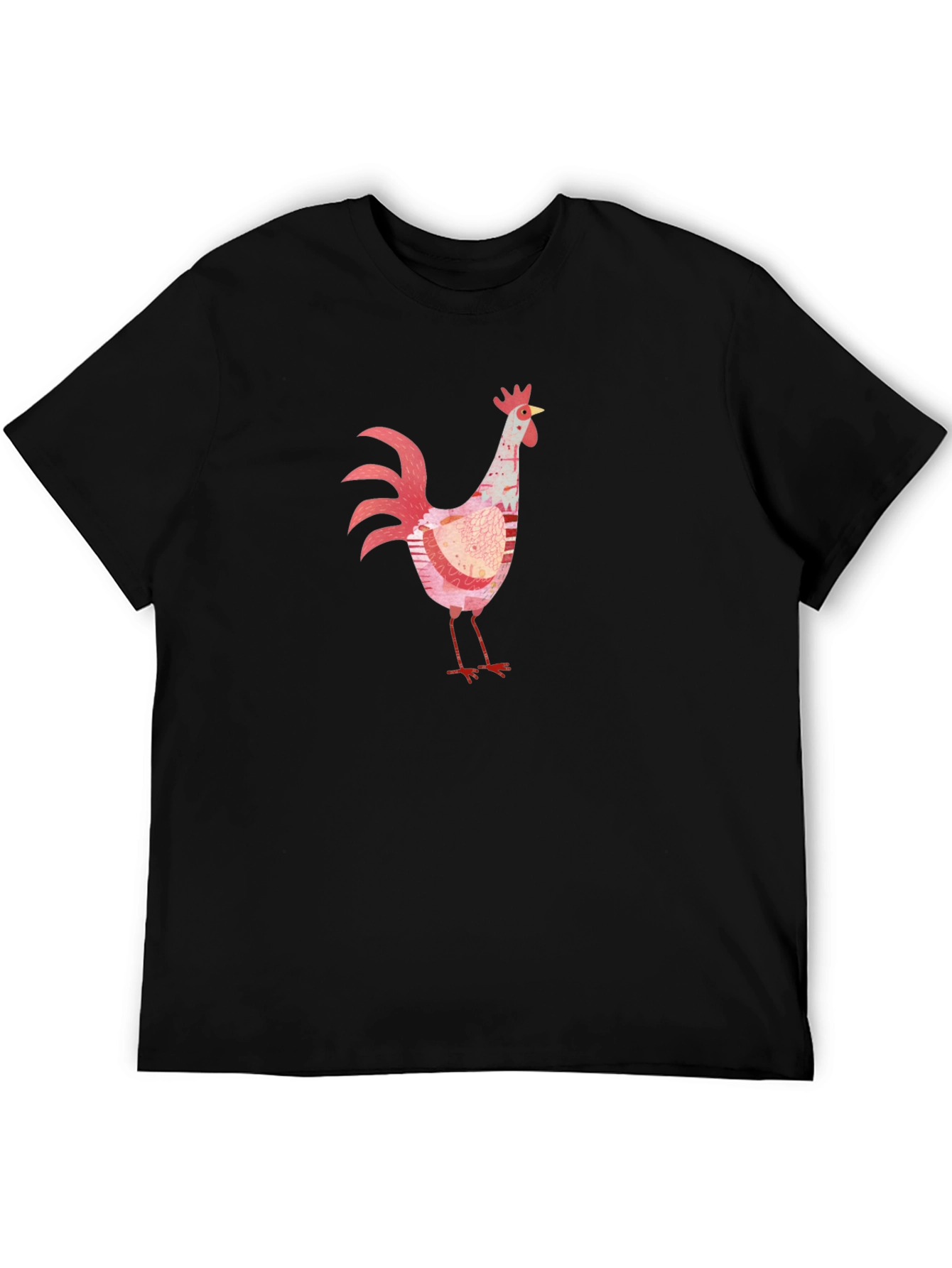 Whimsical Rooster Graphic Black T-Shirt