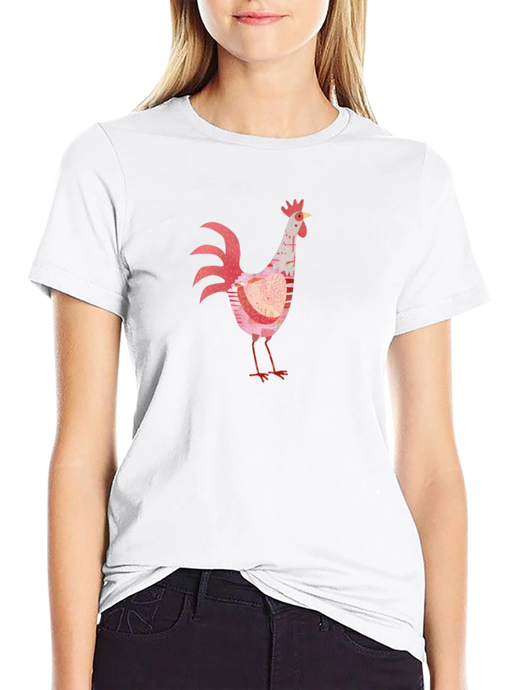 Whimsical Rooster Graphic Black T-Shirt