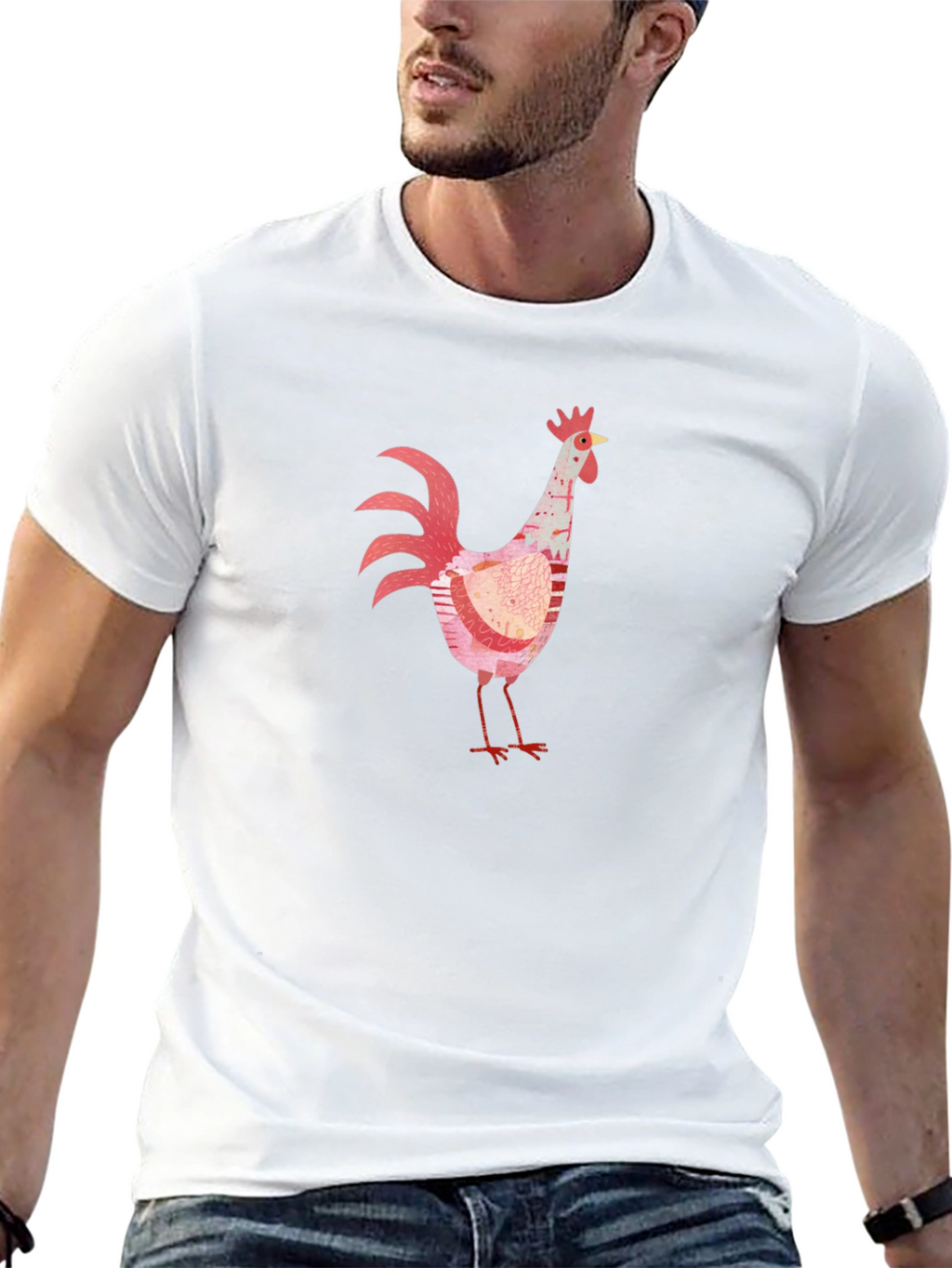 Whimsical Rooster Graphic Black T-Shirt