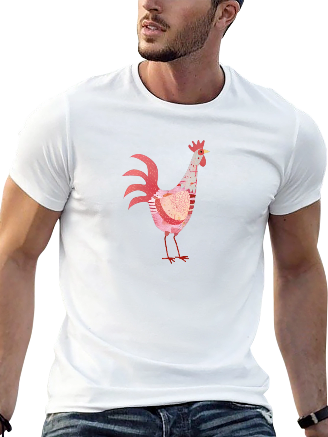 Whimsical Rooster Graphic Black T-Shirt