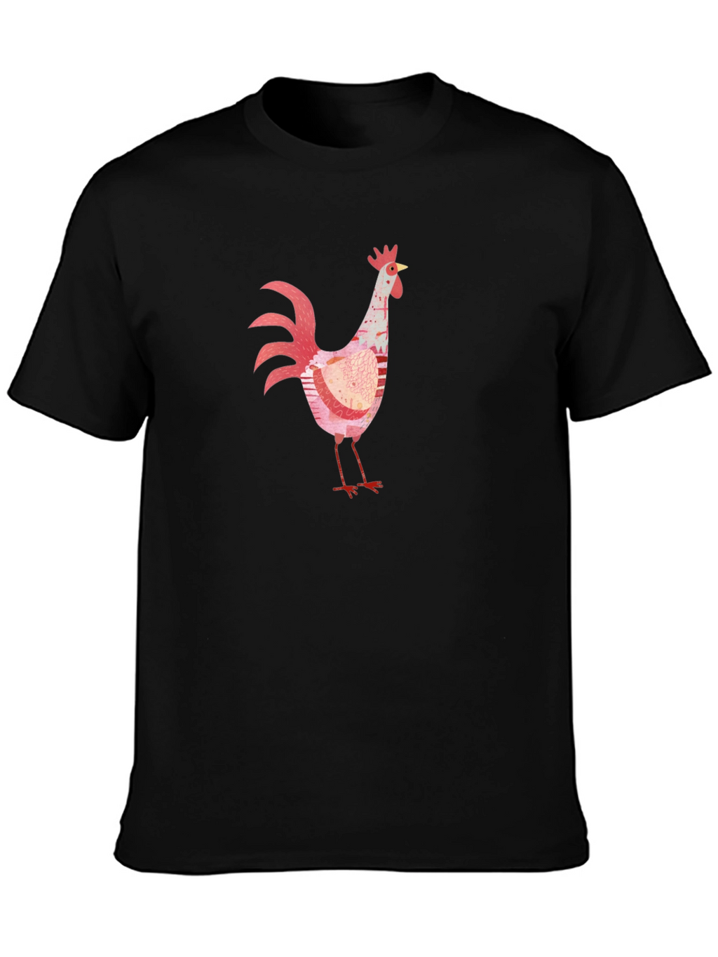 Whimsical Rooster Graphic Black T-Shirt