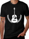 Guitar Graphic Tee - Black Cotton Casual T-Shirt