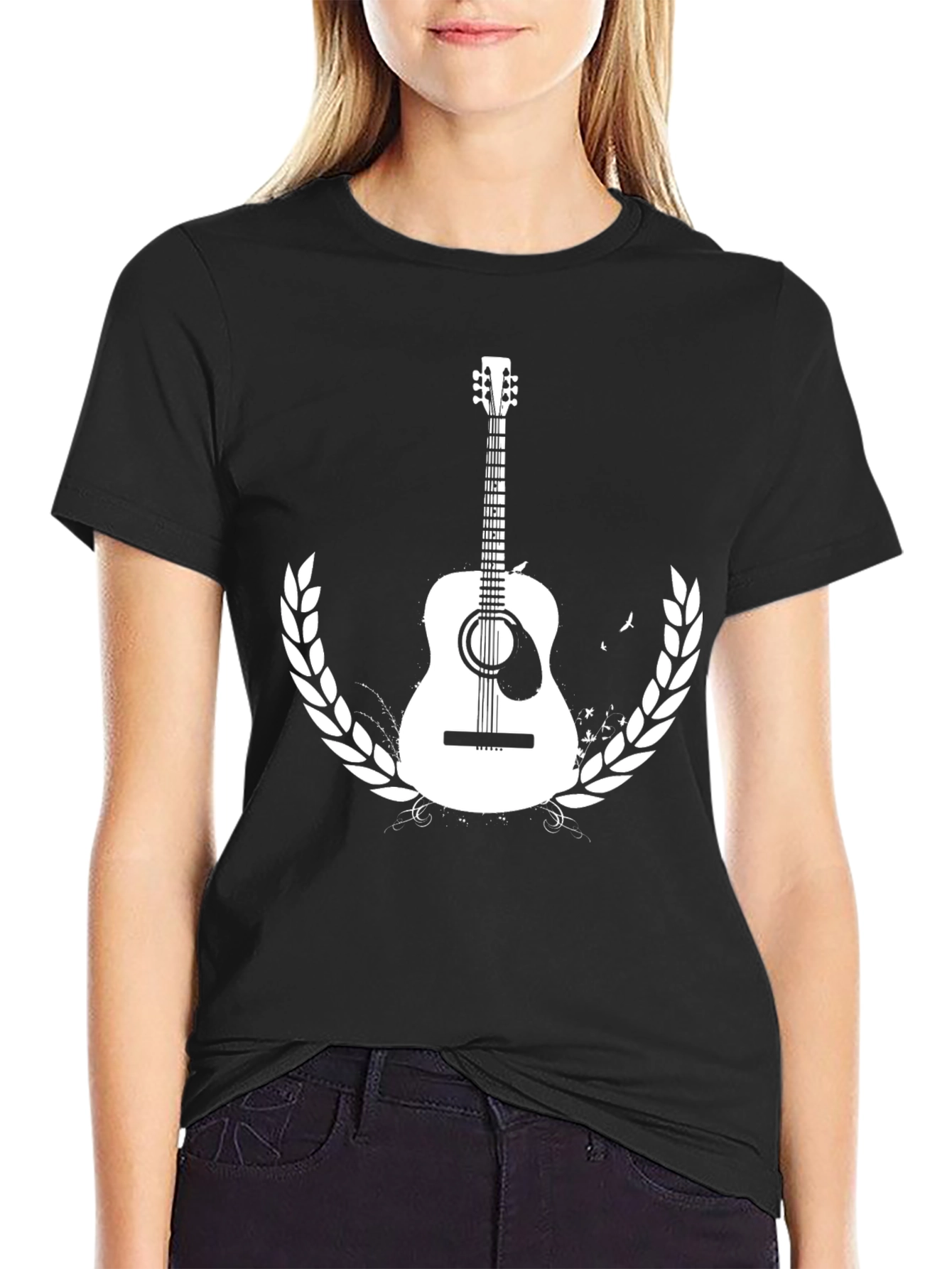 Guitar Graphic Tee - Black Cotton Casual T-Shirt