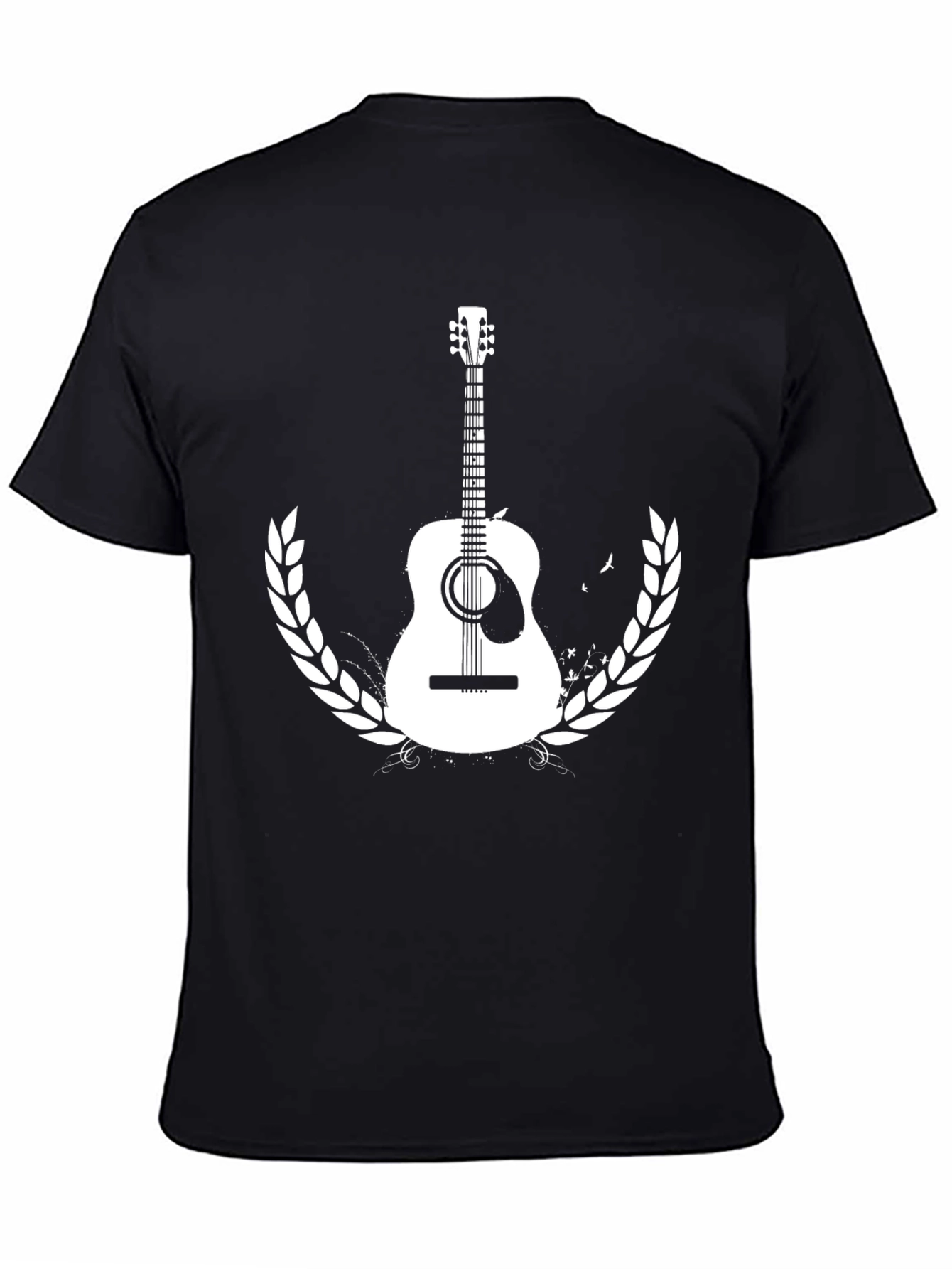 Guitar Graphic Tee - Black Cotton Casual T-Shirt