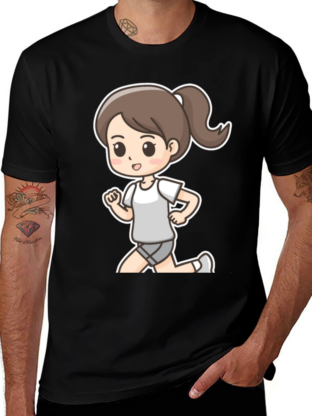 Cartoon Runner T-Shirt - Black Graphic Tee