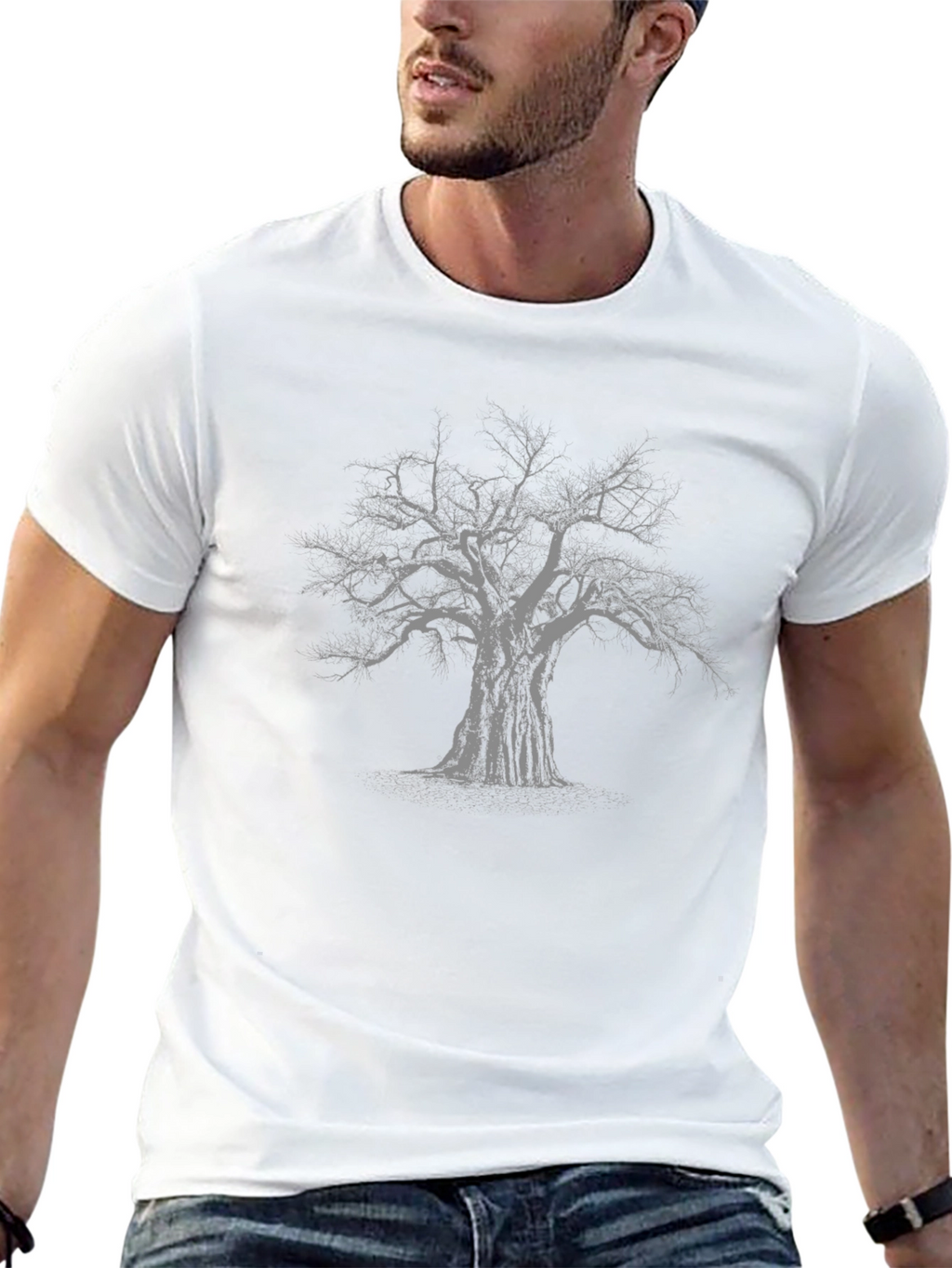 Mens Black T-Shirt with Graphic Tree Print