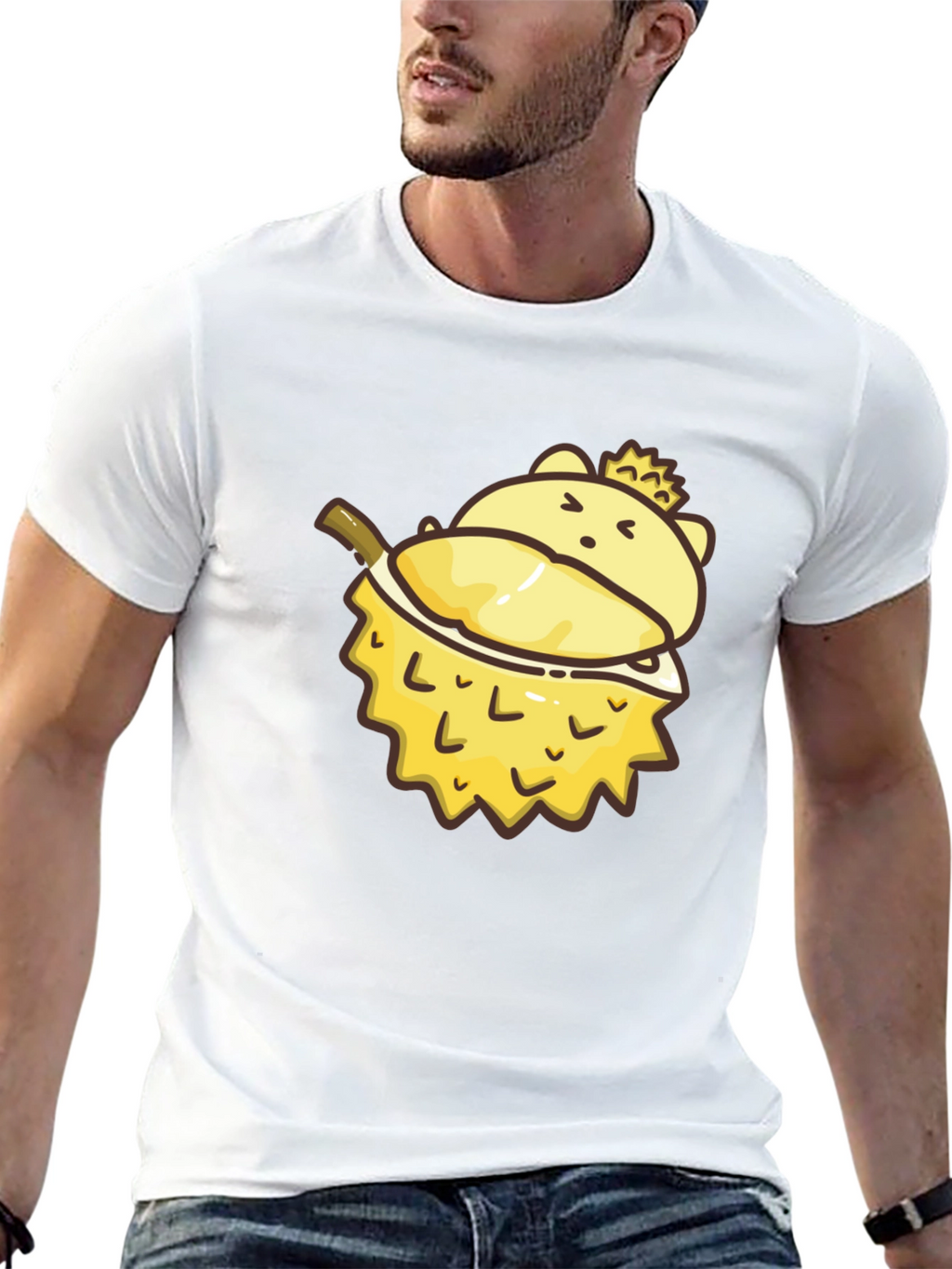 Cartoon Durian Bear Graphic Tee - Black
