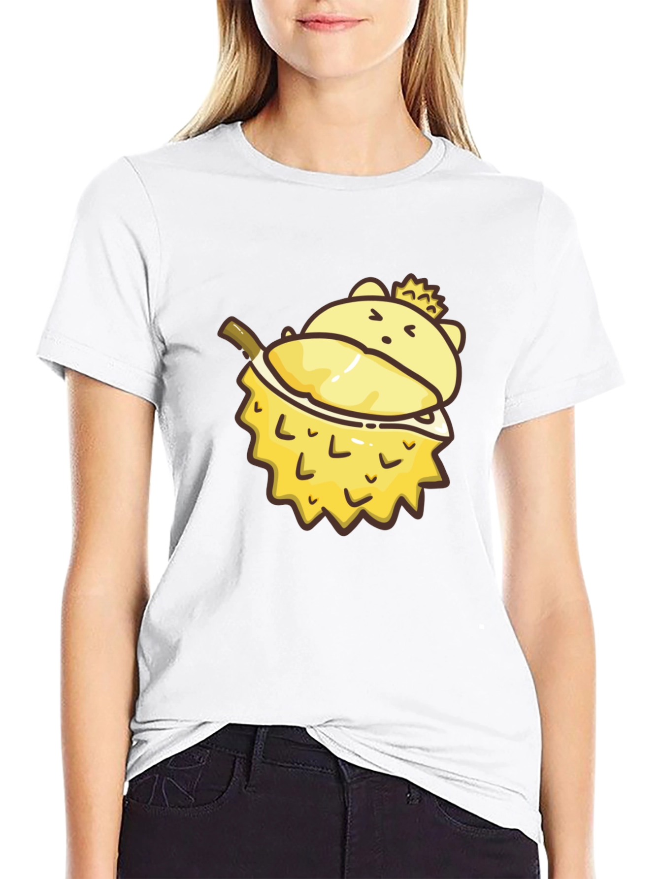Cartoon Durian Bear Graphic Tee - Black