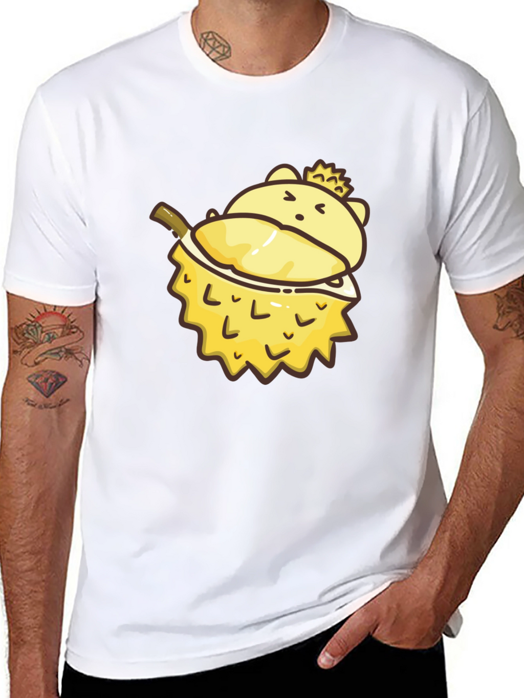 Cartoon Durian Bear Graphic Tee - Black