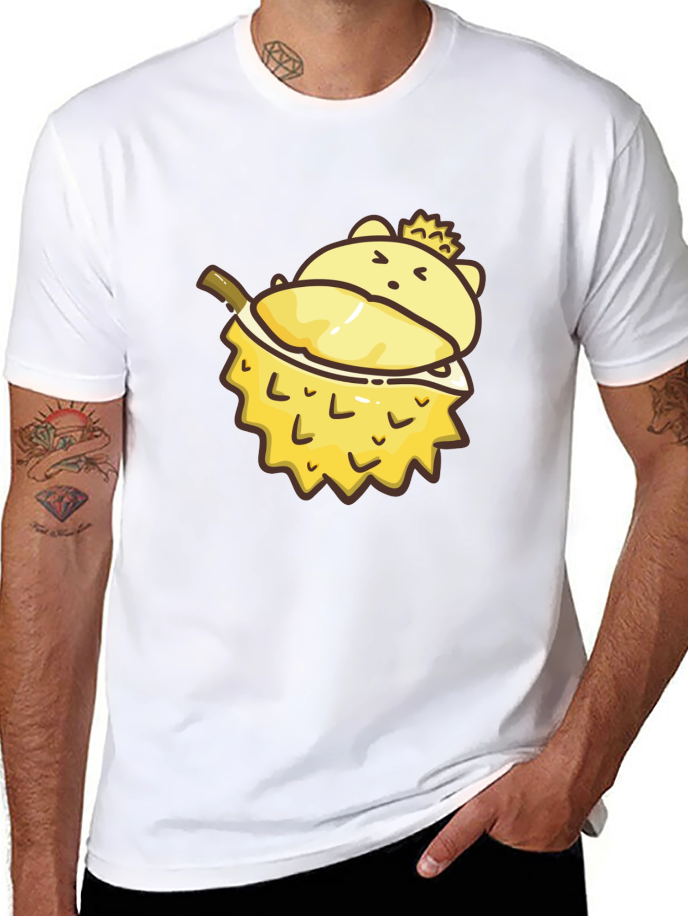 Cartoon Durian Bear Graphic Tee - Black