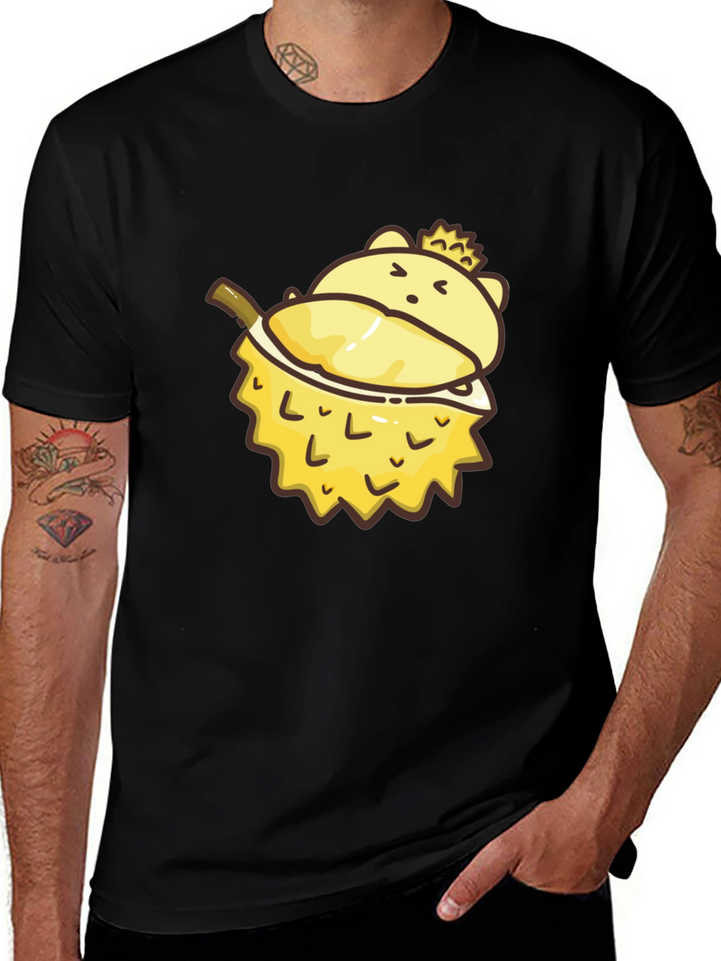 Cartoon Durian Bear Graphic Tee - Black