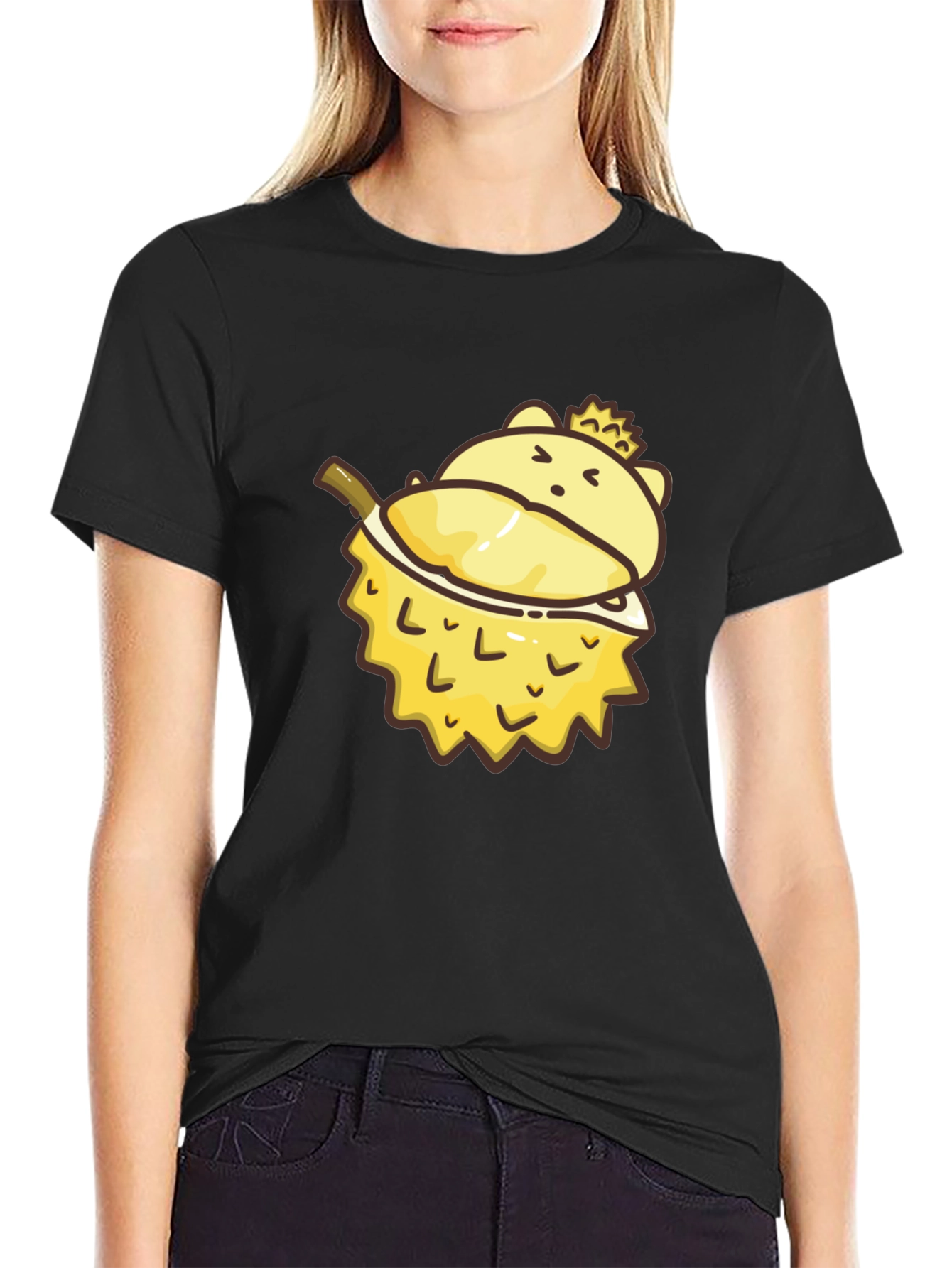 Cartoon Durian Bear Graphic Tee - Black