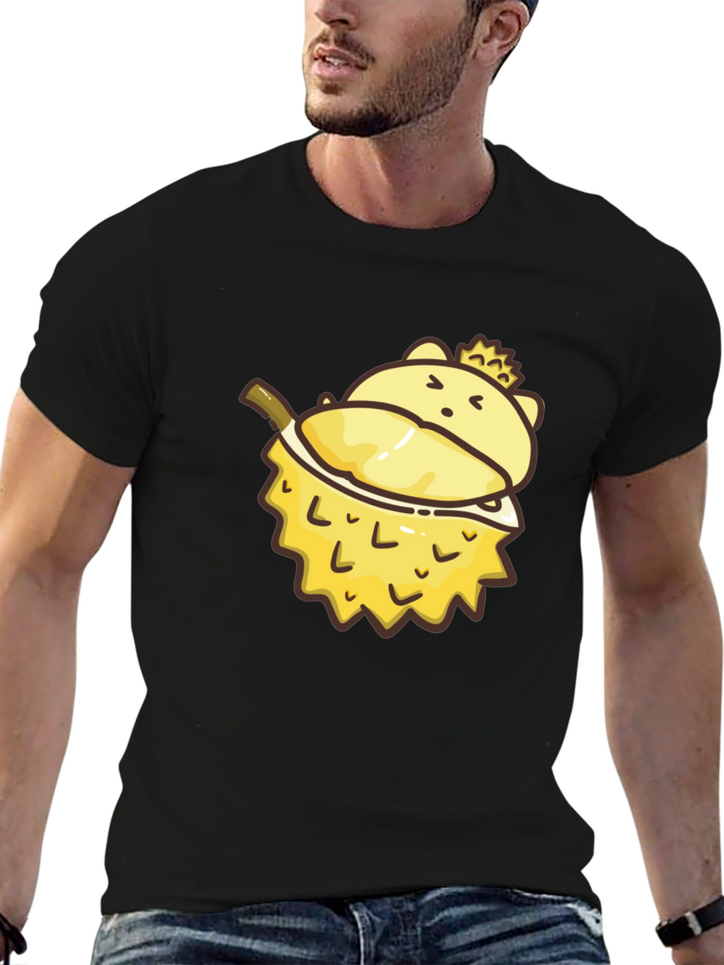 Cartoon Durian Bear Graphic Tee - Black