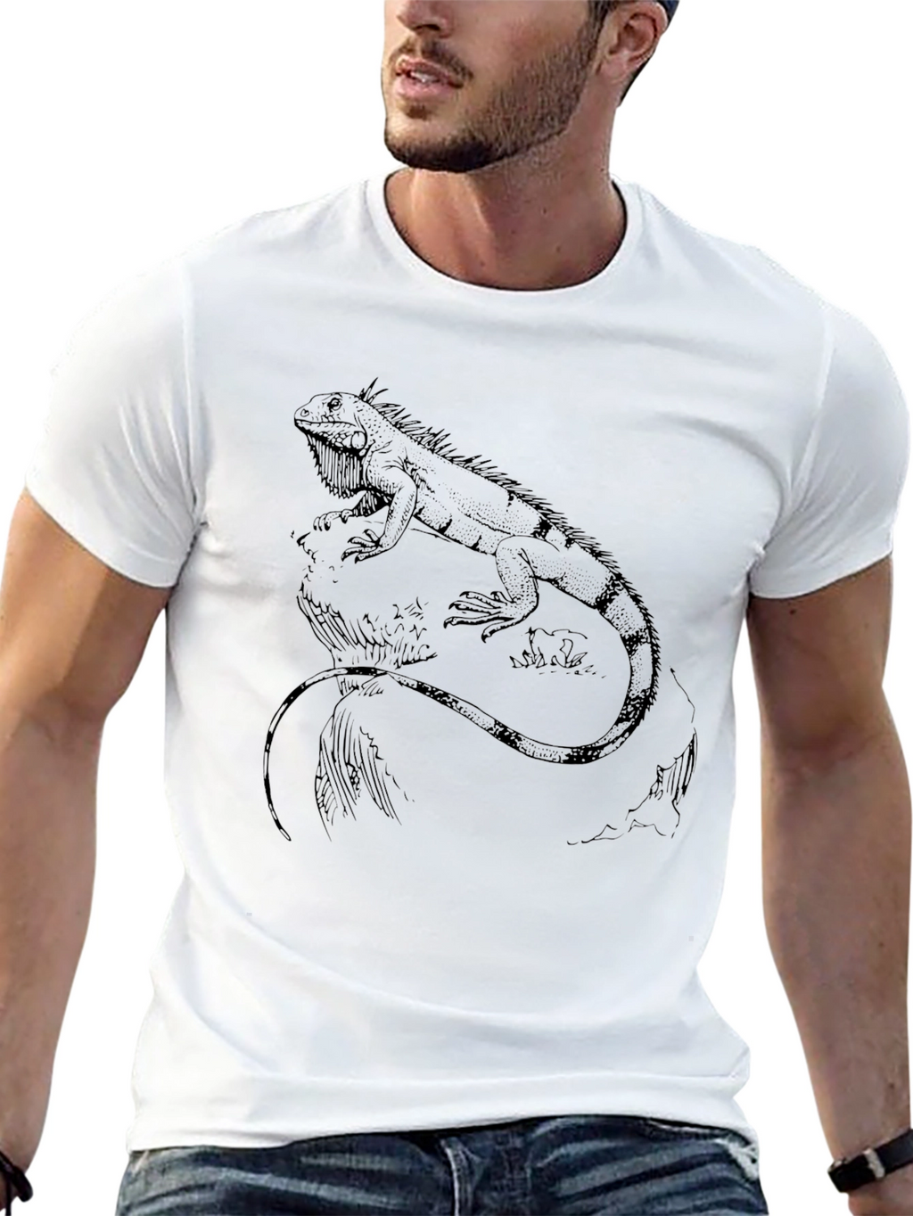 Iguana Graphic Print Black Tee