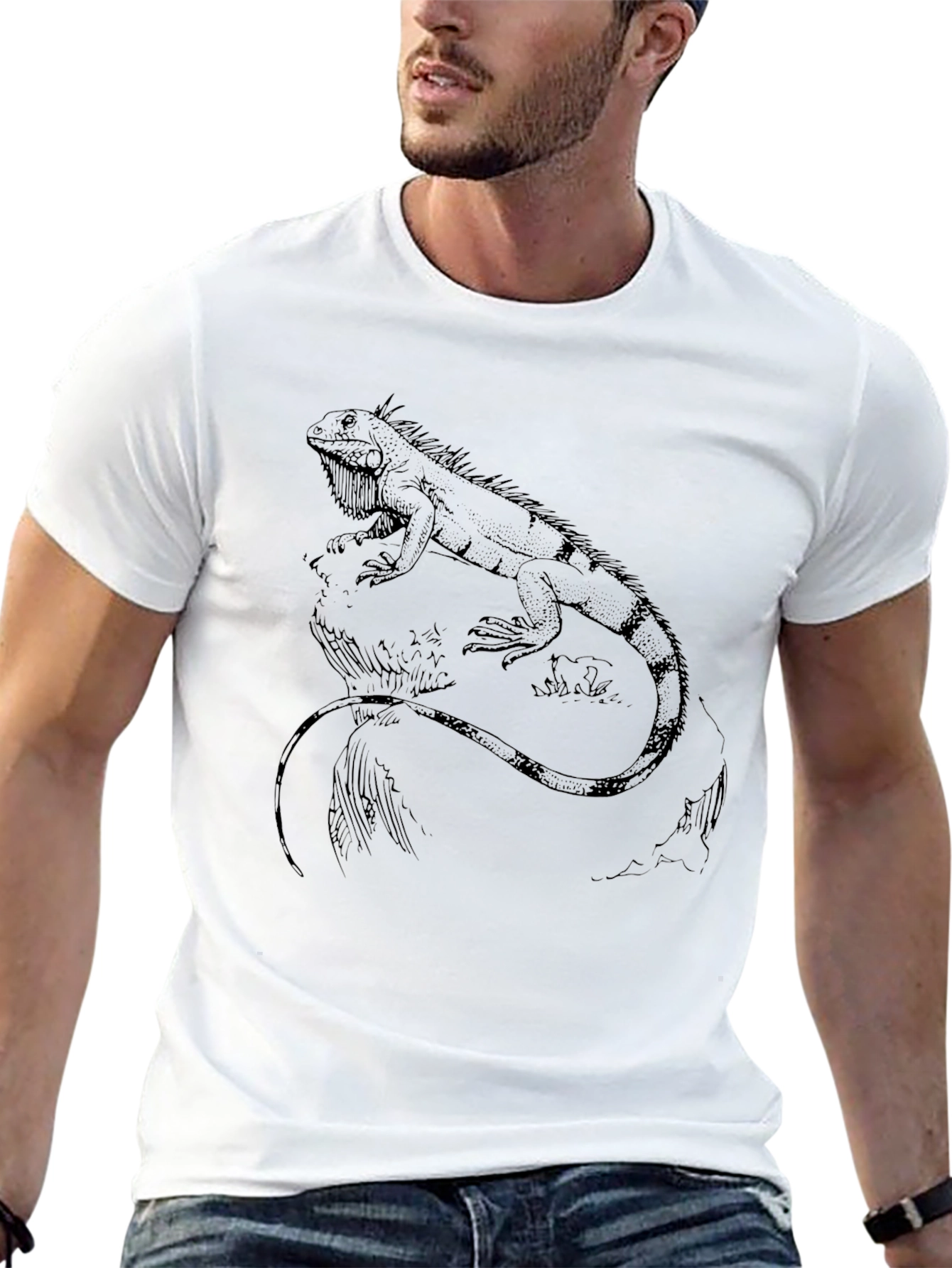 Iguana Graphic Print Black Tee