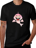 Black T-Shirt with Cute Shark Graphic