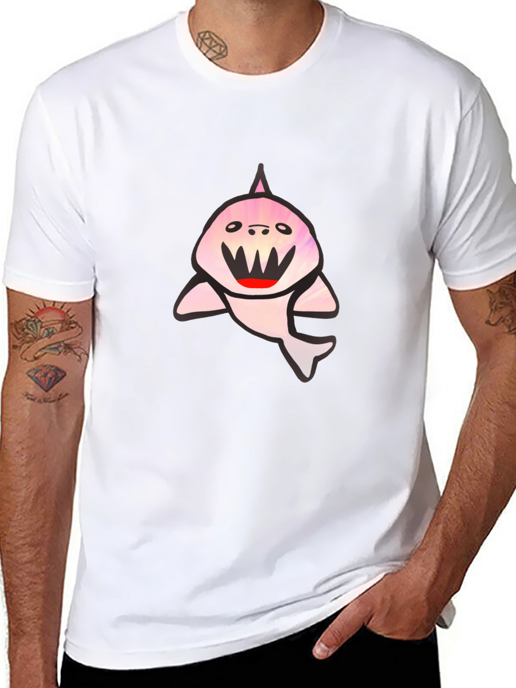 Black T-Shirt with Cute Shark Graphic